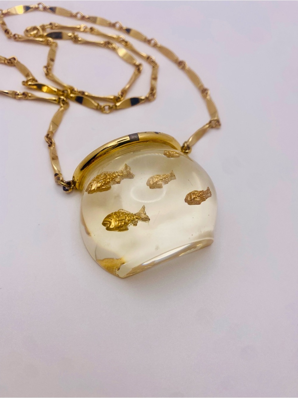 Vintage Castlecliff Goldfish Bowl Lucite Necklace Collectible - Picture 5 of 8